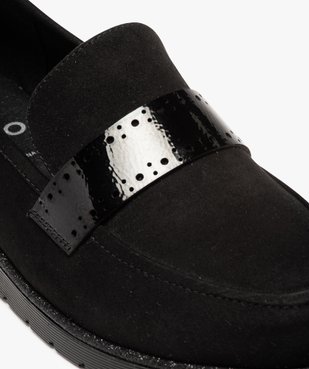 Mocassins femme en suédine unie et bride vernie vue6 - GEMO (CASUAL) - GEMO