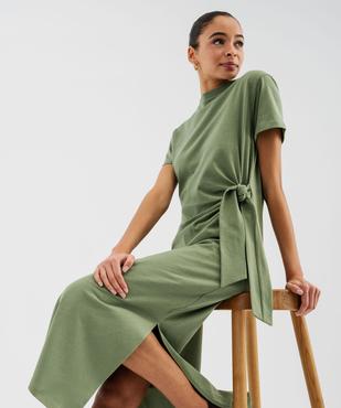 Robe longue à manches courtes en jersey de coton femme vue1 - GEMO(FEMME PAP) - GEMO