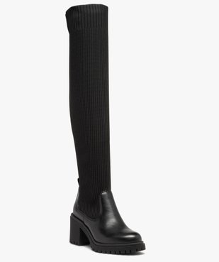 Bottes femme unies avec col montant élastique et à talon large dessus uni vue2 - GEMO(URBAIN) - GEMO