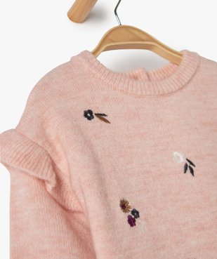 Pull bébé fille avec motifs fleurs brodés et volant aux épaules vue2 - GEMO(BEBE DEBT) - GEMO