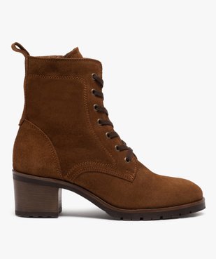 Boots femme à talon carré dessus cuir retourné uni vue1 - GEMO(URBAIN) - GEMO
