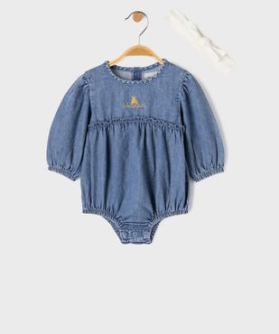 Ensemble 2 pièces combishort en jean et bandeau bébé fille - LuluCastagnette vue1 - LULUCASTAGNETTE - GEMO