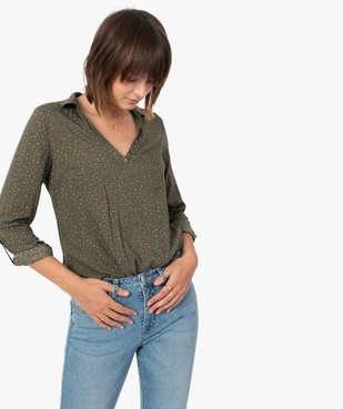 Blouse femme fluide à motifs et col v à boutons vue1 - GEMO(FEMME PAP) - GEMO