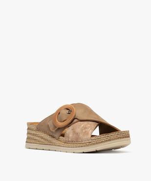 Mules à talon compensé et larges brides fantaisie femme vue2 - EMILIA ROSA - GEMO