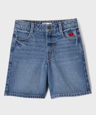 Short en jean avec motif brodé et taille ajustable fille vue1 - GEMO 4G FILLE - GEMO