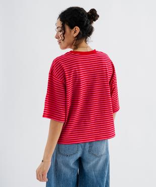 Tee-shirt manches courtes coupe large en jersey de coton rayé femme vue3 - GEMO 4G FEMME - GEMO