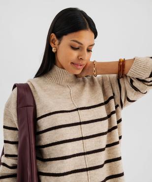 Robe pull col montant à rayures femme vue2 - GEMO(FEMME PAP) - GEMO