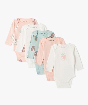 Body bébé à manches longues col américain 100% coton biologique (lot de 5) vue1 - GEMO 4G BEBE - GEMO