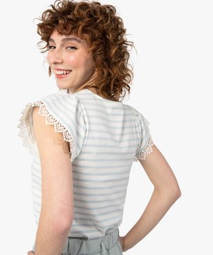 Tee-shirt femme rayé à larges manches finitions brodées vue2 - GEMO(FEMME PAP) - GEMO