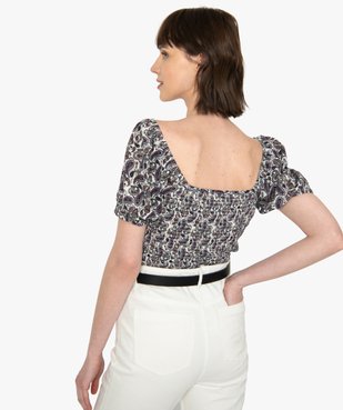 Tee-shirt femme avec buste smocké et manches ballon vue3 - GEMO(FEMME PAP) - GEMO