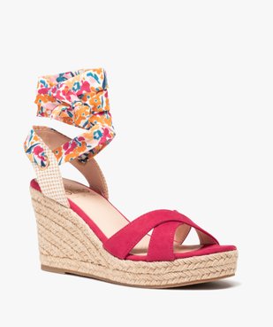 Sandales femme compensées en suédine et bride foulard vue3 - GEMO(URBAIN) - GEMO