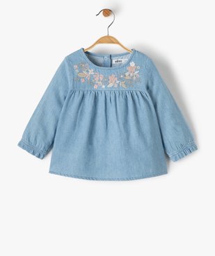 Blouse bébé fille en chambray avec motifs brodés vue1 - GEMO(BEBE DEBT) - GEMO