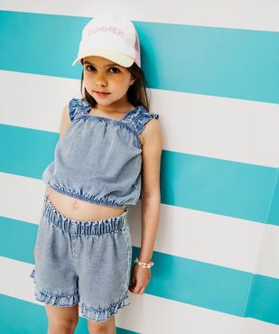 Blouse en jean à bretelles et coupe courte fille vue1 - GEMO (ENFANT) - GEMO