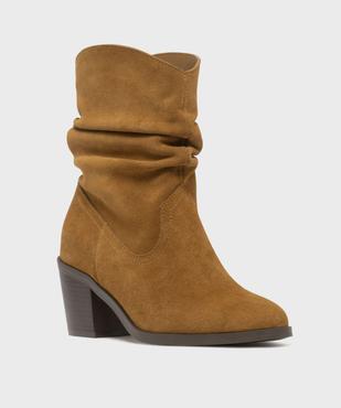 Boots dessus cuir velours avec tige plissée femme - Tanéo vue2 - TANEO - GEMO