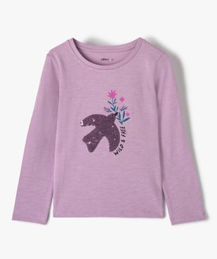 Tee-shirt fille à manches longues motif oiseau en sequins vue1 - GEMO (ENFANT) - GEMO