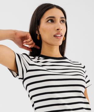 nches courtes et col rond rayé en maille côtelée femme vue2 - GEMO 4G FEMME - GEMO