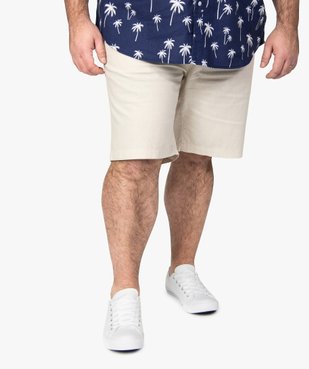 Bermuda homme grande taille en lin avec taille élastiquée vue1 - GEMO (HOMME) - GEMO