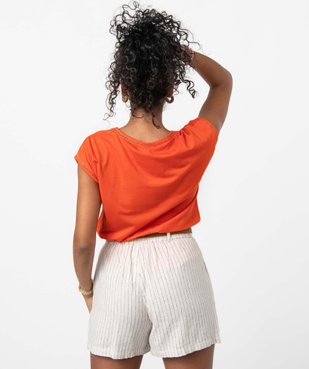 Tee-shirt femme à manches courtes avec finitions pailletées vue3 - GEMO(FEMME PAP) - GEMO