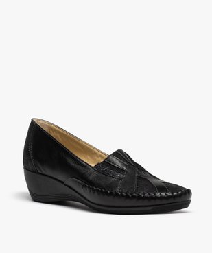 Mocassins femme confort à talon compensé dessus cuir vue2 - GEMO (CONFORT) - GEMO