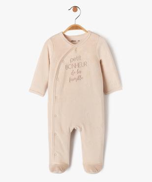 Pyjama en velours ouverture devant avec message  bébé vue1 - GEMO 4G BEBE - GEMO