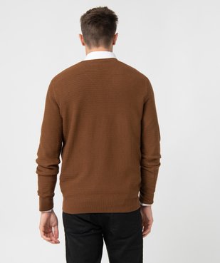 Pull homme à col V en maille fantaisie vue3 - GEMO (HOMME) - GEMO