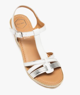 Sandales femme compensée avec brides en cuir détail métallisé - Taneo vue5 - TANEO - GEMO