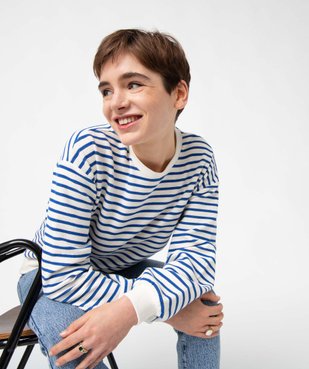 Sweat femme à rayures en maille côtelée vue1 - GEMO(FEMME PAP) - GEMO