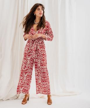 Combinaison pantalon fluide et imprimée décolleté cache-cœur femme vue1 - GEMO 4G FEMME - GEMO