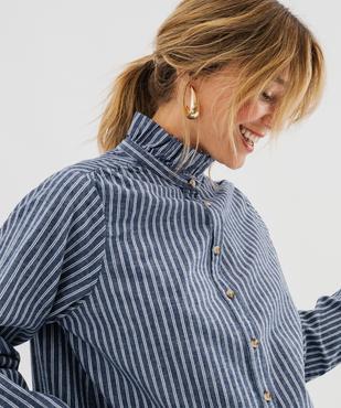 Chemise manches longues à rayures et col victorien femme vue2 - GEMO 4G FEMME - GEMO