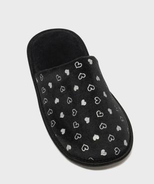 Chaussons mules en velours à motif cœurs brillants femme vue5 - GEMO(HOMWR FEM) - GEMO