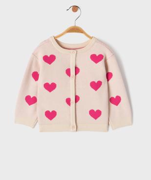 Gilet à col rond double porté avec motifs coeurs bébé fille vue1 - GEMO(BEBE DEBT) - GEMO