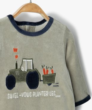 Pyjama bébé garçon en velours avec motif tracteur vue2 - GEMO(BB COUCHE) - GEMO