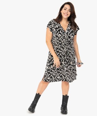 Robe femme plissée à motif léopard et décolleté cache-cœur vue2 - GEMO (G TAILLE) - GEMO