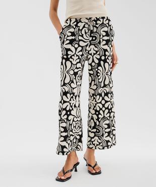 Pantalon ample en matière texturée avec ceinture élastique femme vue2 - GEMO 4G FEMME - GEMO