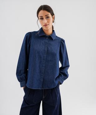 Chemise en jean manches longues à col lavallière amovible femme LuluCastagnette vue3 - LULU CASTAGNETTE G4G D - GEMO