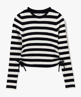 Pull court en maille côtelée froncé sur les côtés fille vue1 - GEMO (JUNIOR) - GEMO
