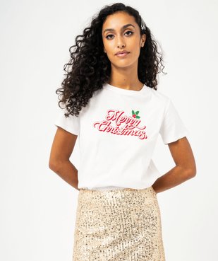 Tee-shirt manches courtes imprimé pailleté Noël femme vue1 - GEMO(FEMME PAP) - GEMO