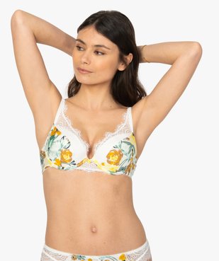 Soutien-gorge à armatures à motifs fleuris et dentelle vue1 - GEMO(HOMWR FEM) - GEMO