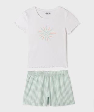 Pyjashort avec tee-shirt à motif et bas rayé fille vue1 - GEMO 4G FILLE - GEMO