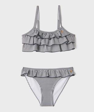 Maillot de bain 2 pièces à rayures et volants fille - LuluCastagnette vue1 - LULUCASTAGNETTE - GEMO