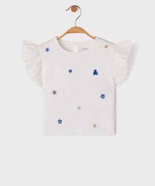 Tee-shirt à motifs brodés et manches volantées bébé fille - LuluCastagnette vue1 - LULU CASTAGNETTE G4G D - GEMO