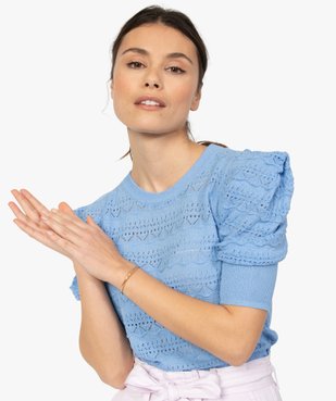 Pull femme à manches courtes en maille ajourée vue2 - GEMO(FEMME PAP) - GEMO