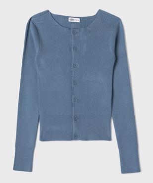 Gilet col rond en maille côtelée fille vue1 - GEMO (JUNIOR) - GEMO