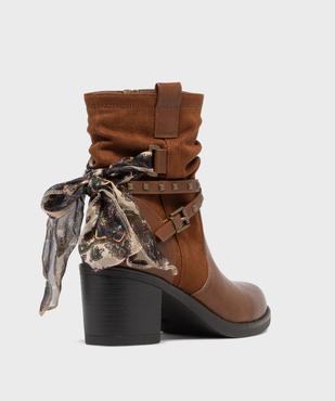 Boots à talon à col montant plissé et foulard femme vue4 - EMILIA ROSA - GEMO