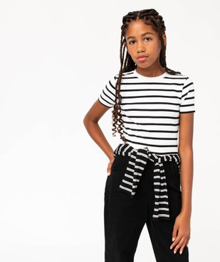 Tee-shirt fille en maille côtelée à manches courtes vue1 - GEMO (JUNIOR) - GEMO