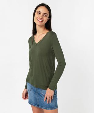 Tee-shirt à manches longues et col V en dentelle femme vue5 - GEMO 4G FEMME - GEMO