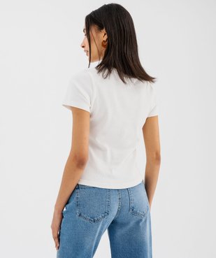 Tee-shirt manches courtes et col rond en maille côtelée femme vue3 - GEMO 4G FEMME - GEMO