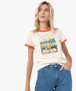 Tee-shirt femme avec motif et biais contrastants - Disney vue1 - DISNEY DTR - GEMO