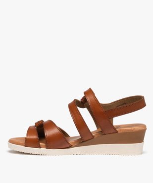 Sandales femme compensées à brides scratch en cuir vue3 - EMILIA ROSA - GEMO
