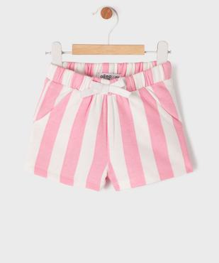 Short en molleton à rayures bébé fille vue1 - GEMO 4G BEBE - GEMO